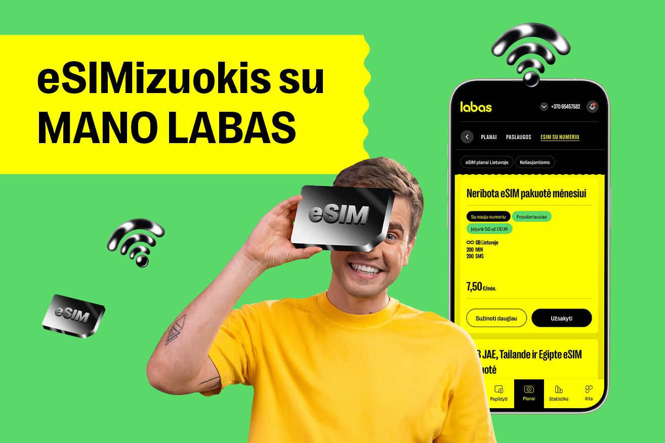 eSIMizuokis su MANO LABAS programėle